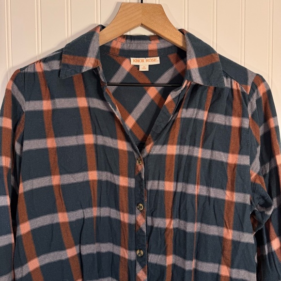 Knox Rose Teal & Orange Plaid Tunic Button Down Flannel Women’s Size Medium - Picture 2 of 7